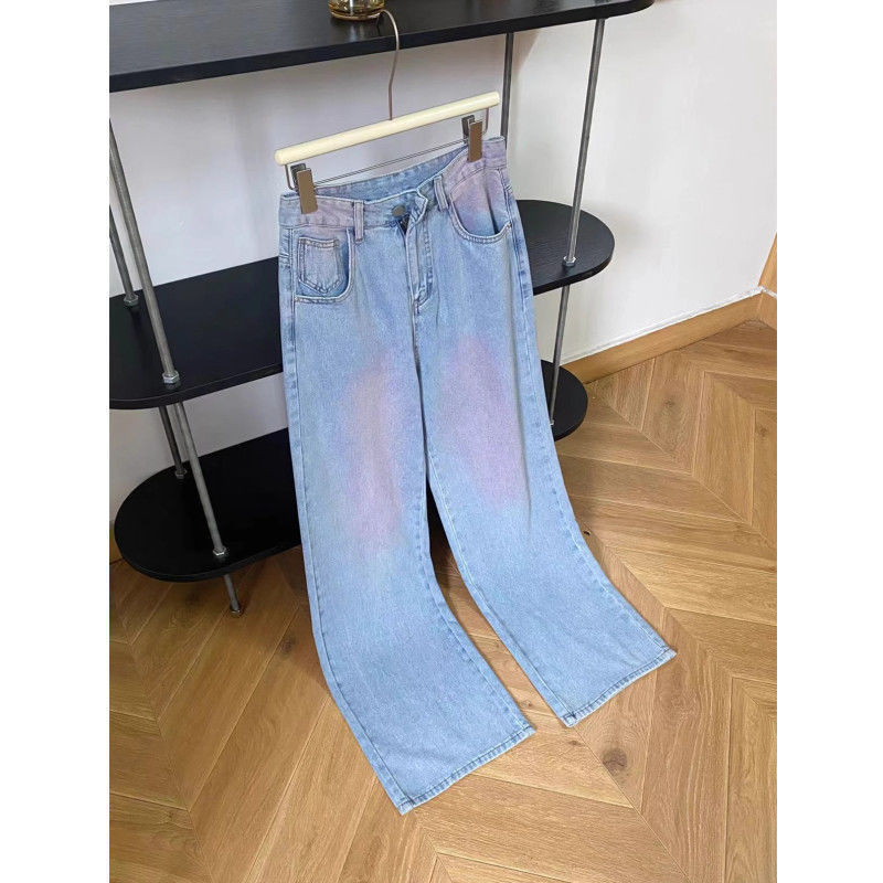 Design sense pink gradient Denim wide leg 2024 spring and autumn new high waist all-match slim wide leg long pants