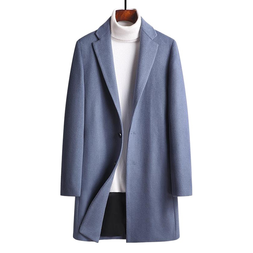 Abrigo de lana para hombre, estilo nuevo de otoño e invierno, abrigo de lana grueso y ajustado de longitud media, gabardina de lana para hombre