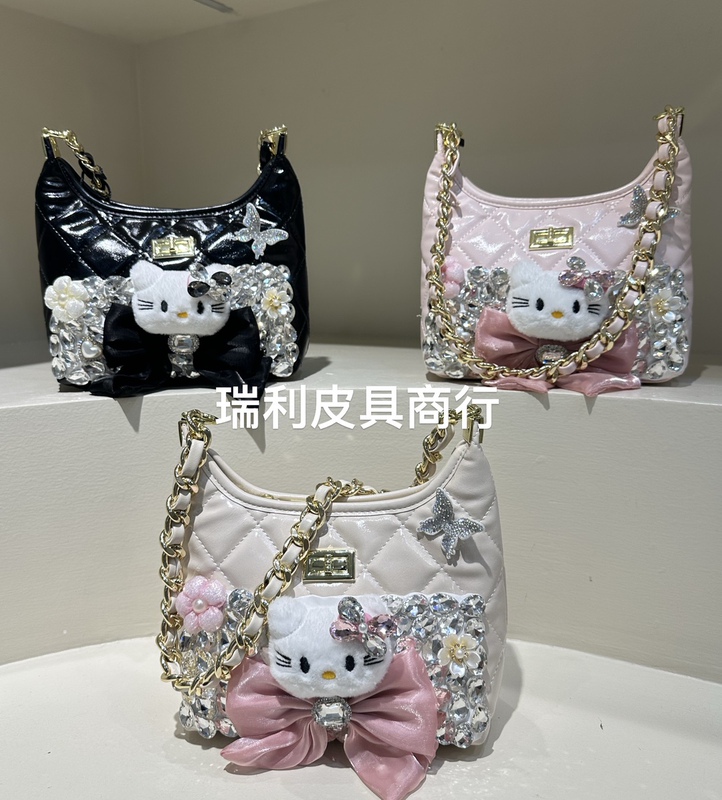 25秋款新品kt猫新款镶钻腋下包小香风通用旅行包简约可爱手提包|undefined