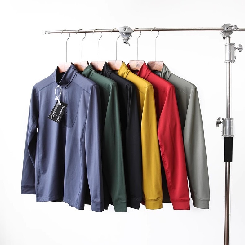 Niaojia Outdoor Functional Mid-Layer Fleece-Lined Warm T-Shirt Men's Long-Sleeved Half-Zip Pullover Sports Casual Men's T-Shirt