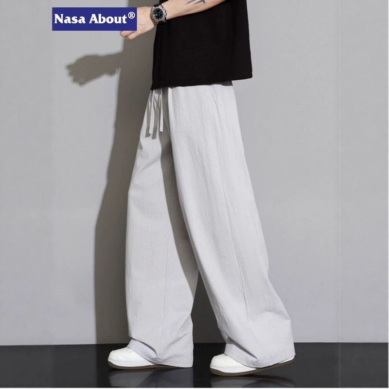 Nasa about Pure Cotton Imitation Linen Casual Pants for Men, Summer Thin Style, Cool and Loose Straight-Leg Sports Wide-Leg Long Pants
