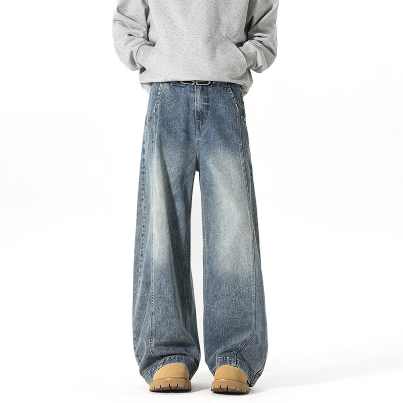 Washed Denim Jeans for Men 2026 Spring and Autumn New American Style Pants, Wide-Leg Loose Long Pants, Small Batch Free Shipping