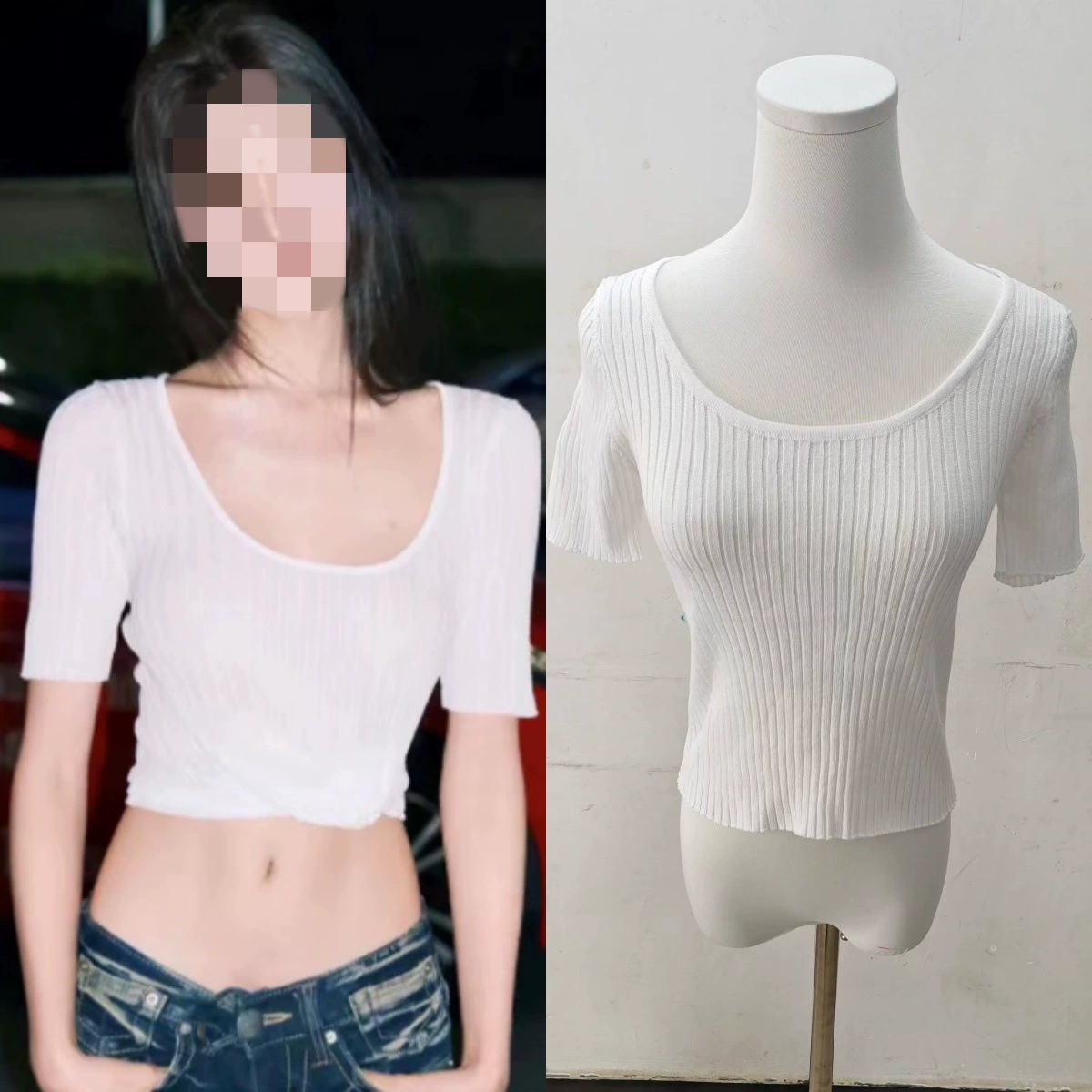 Долгосрочный склад 2025 лето Yi Mengling белый сексуальный топ с круглым вырезом, легкий дышащий трикотажный топ с коротким рукавом