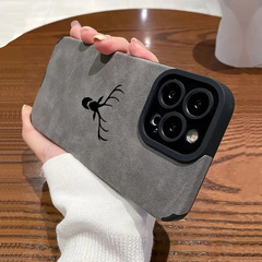 シンプルなヘラジカ iPhone16ProMax Apple 15 携帯電話ケース 11 レザーテクスチャ XR max クリエイティブ保護カバー