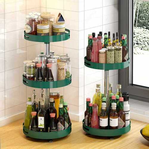Kitchen Spice Rack with Rotating Shelf, Multi-layer Oil, Salt, Sauce, Vinegar Corner Storage Condiment Rack