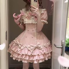条纹千层Lolita洛丽塔蛋糕裙可爱甜美公主短袖op春秋夏古早doll感