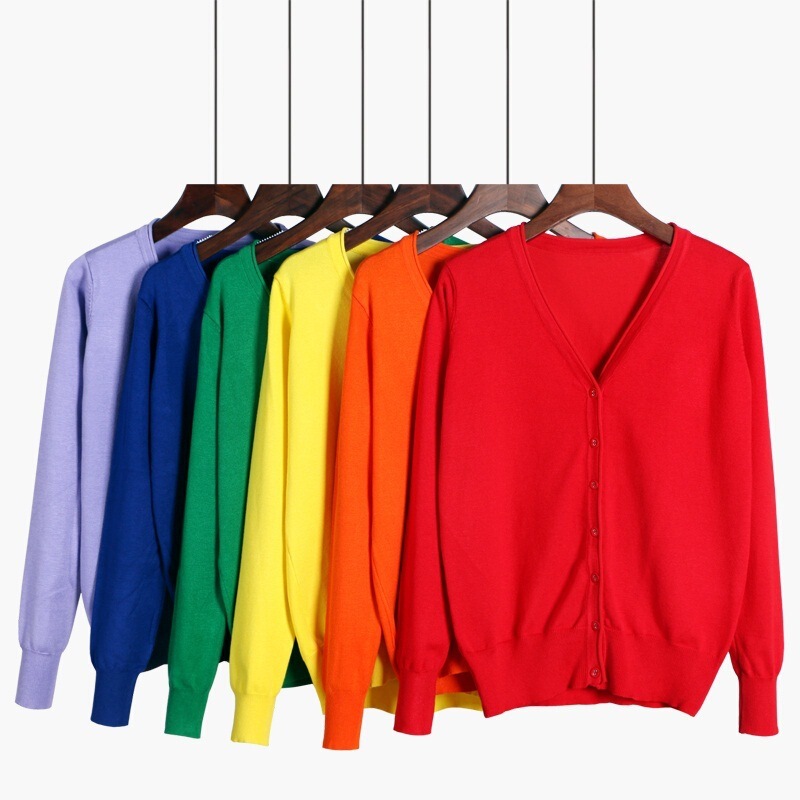 Spring and Autumn New Style Women's V-Neck Rolled-Edge Knitted Cardigan Versatile Jacket Korean Style Solid Color Sweater for Women Spring and Autumn New Style Women's V-Neck Rolled-Edge Knitted Cardigan Versatile Jacket Korean Style Solid Color Sweater for Women