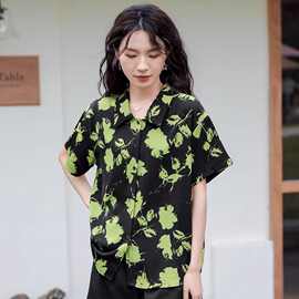 休闲夏装女2026新款黑色碎花复古港味衬衫女设计感小众洋气衬衣