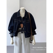 秋季新款深蓝色短款牛仔外套女韩版休闲口袋设计感工装风显瘦上衣