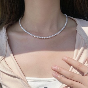 Zhuji Nearly Perfect Round Natural Freshwater Pearl 4-5 Necklace S925 Sterling Silver Strong Light Millet Bead Chain DIY Wholesale
