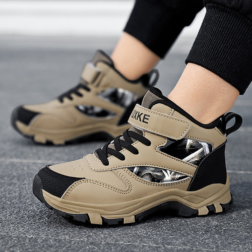 Boys 'shoes for autumn and winter, new leather surface waterproof, non-slip and wear-resistant hiking shoes, middle-aged children's outdoor sports running shoes