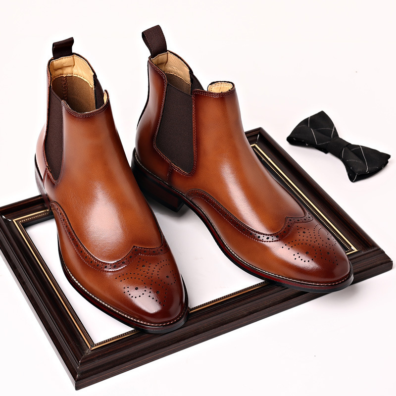 Chelsea boots 2023 autumn new men's Brogue leather boots fashion trend British short boots casual business men's boots Chelsea boots 2023 autumn new men's Brogue leather boots fashion trend British short boots casual business men's boots