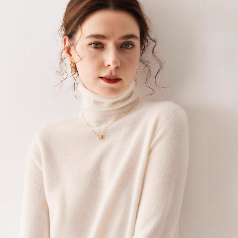 Seamless One-Piece Turtleneck Cashmere Sweater for Women, Soft and Cozy High-Neck Loose Pullover Knit Base Sweater for Autumn and Winter