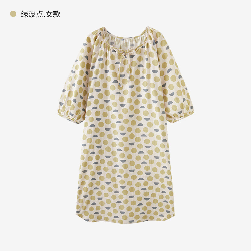 かわいい多62-フレンチパジャマ女性夏純綿ガーゼパジャマ七分袖ゆるい大サイズ綿妊婦ロングスカート