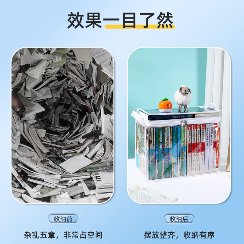 透明PVC书本收纳袋大容量学生书籍收纳箱布艺防潮防尘旧书整理袋|undefined