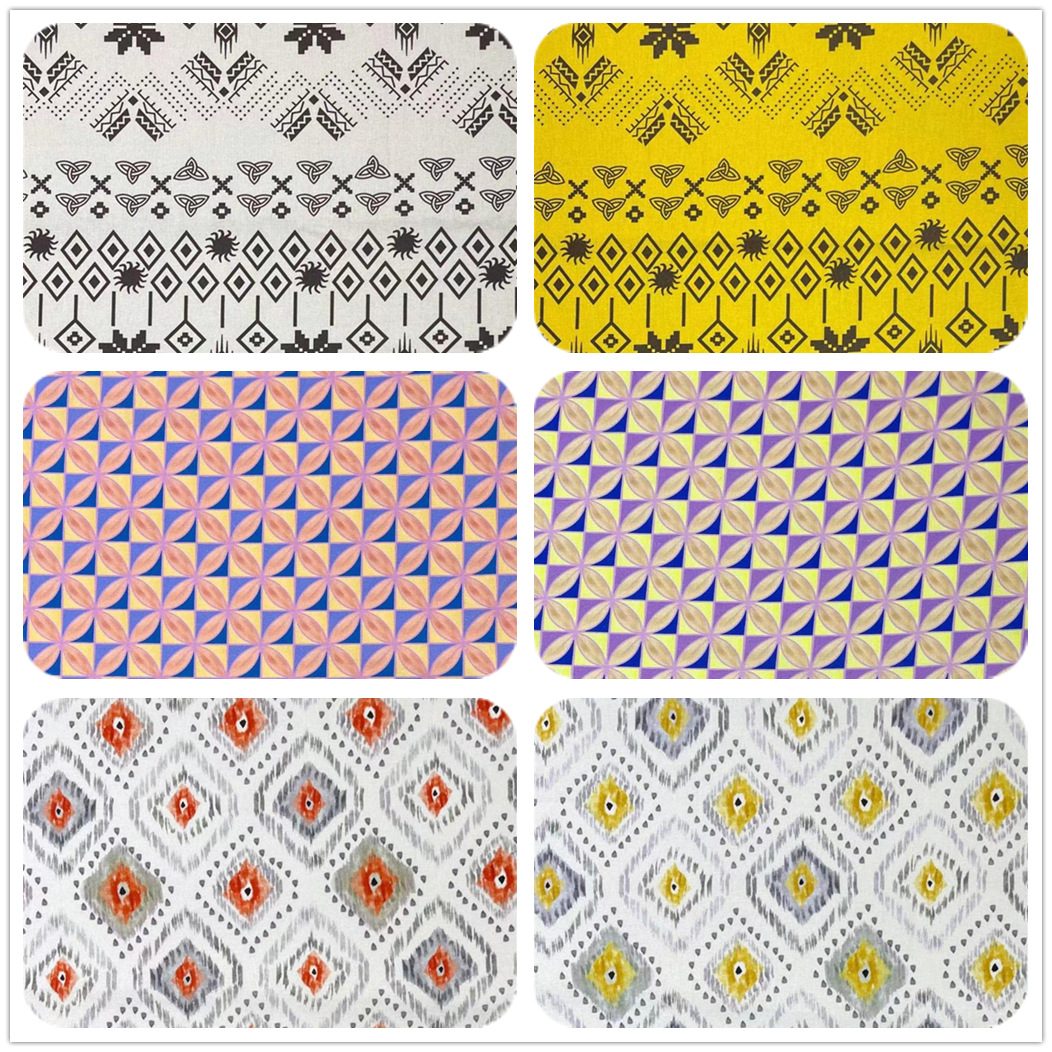 民族风棉麻数码直喷印花 2060印菱形格 童装女装服装面料