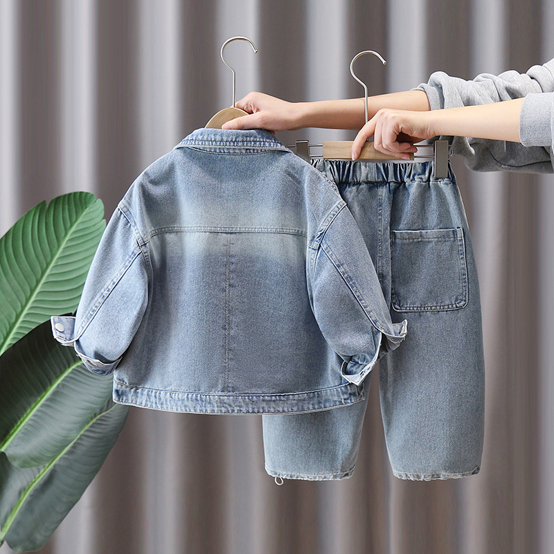 7097 traje de mezclilla para niños 2025 nuevo traje de dos piezas de primavera y otoño para niños guapos