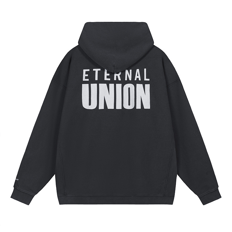 High Street MIEDO DE DIOS conjunto-nombre de la figura impresa lavada apenada suelta suéter con capucha europea y americana Sudadera con capucha moda