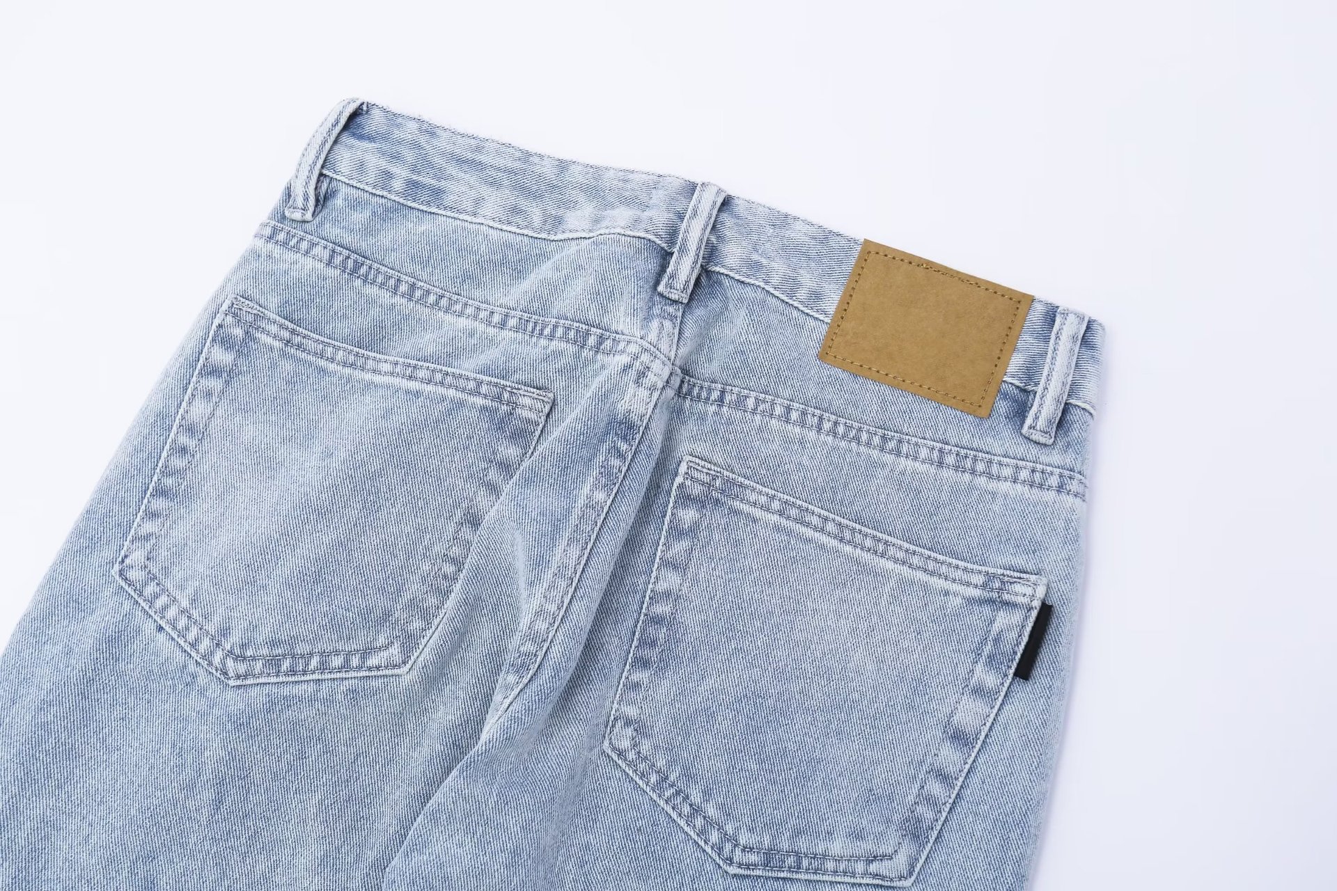 American Style Simple Vintage Color Block Denim Pants Loose Street Washed Frayed Flared Jeans_mkmklike.com