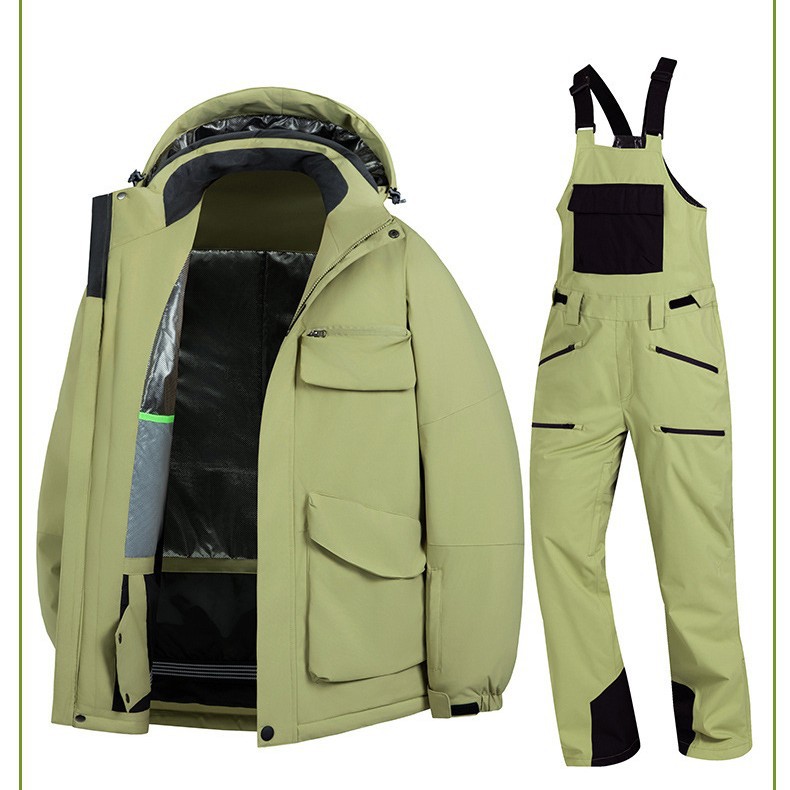 Men's cross-border ski suit set, winter snowboard/ski jacket, windproof, waterproof, warm with suspenders, outdoor ski suit.