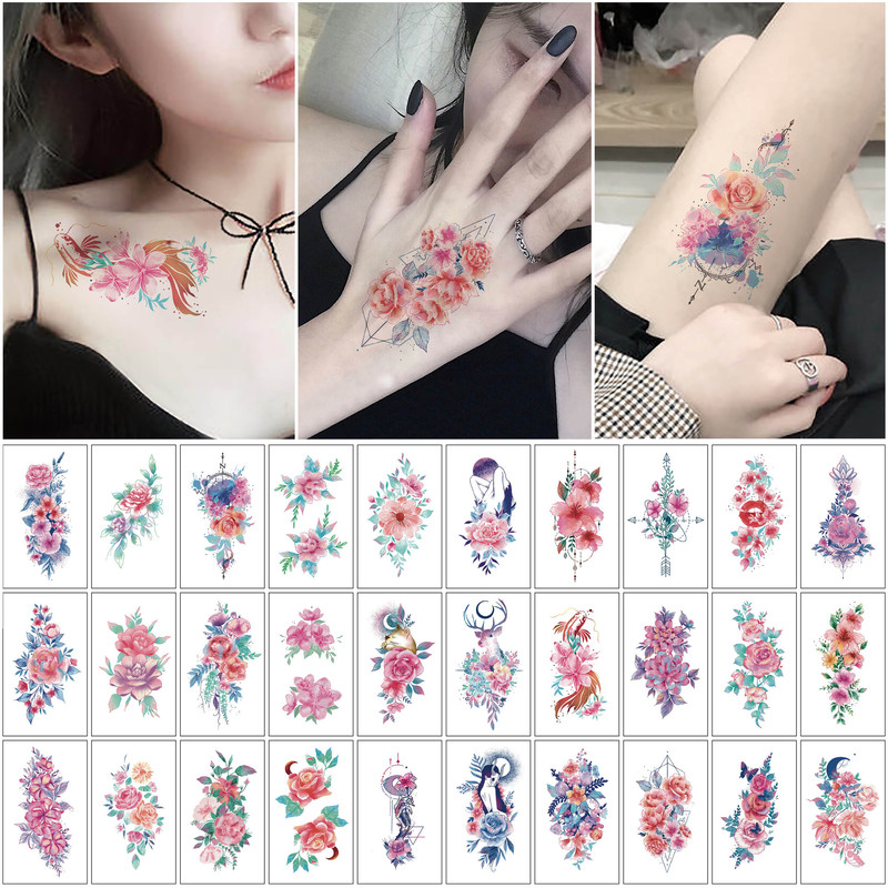 Cross-border New Color Flower Tattoo Sticker Advanced Sense Scar Covering Rose Fresh Style Women's Temporary Arm Tattoo Sticker