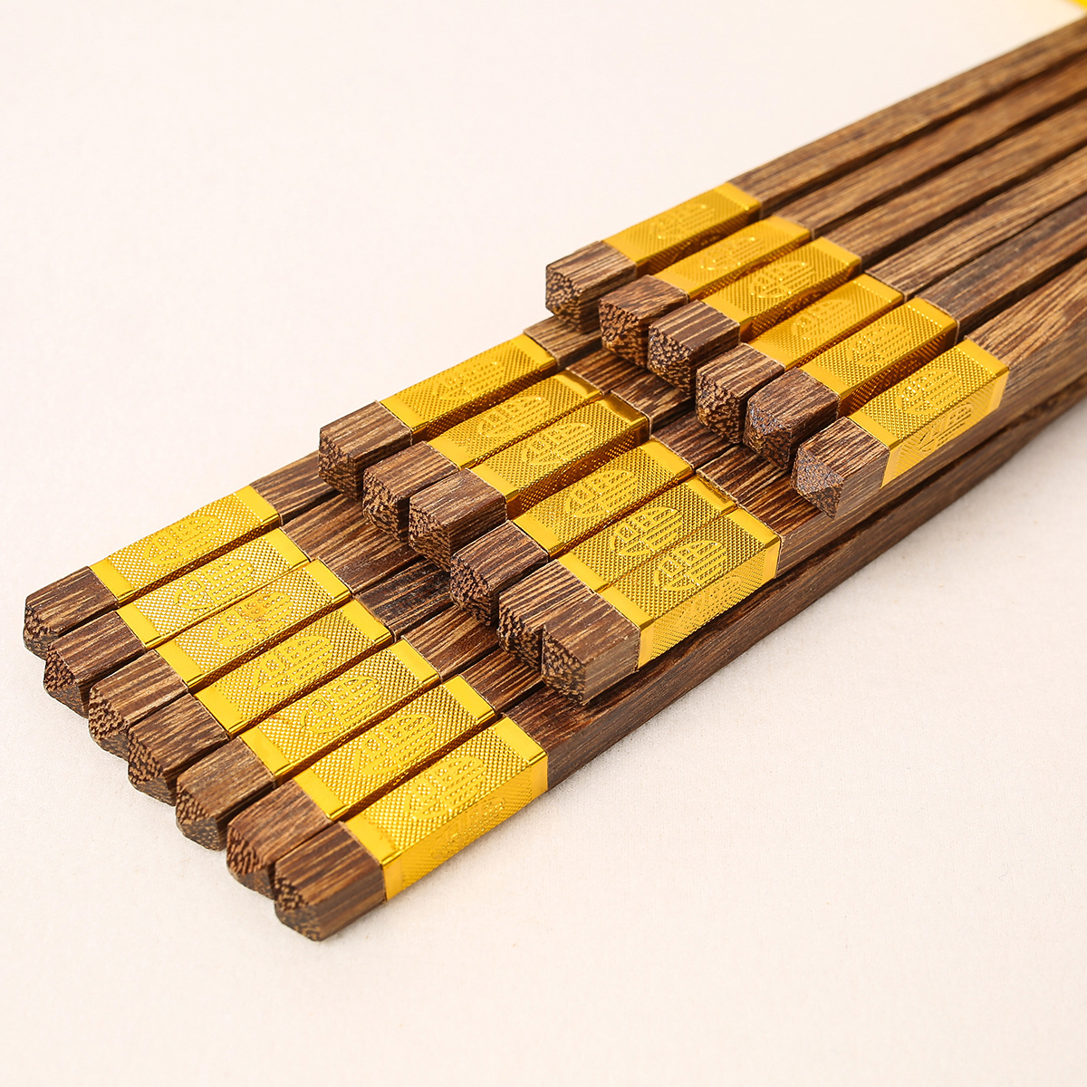 Palillos de madera con forma de alita de pollo para uso doméstico, palillos de madera maciza con parte superior redonda antideslizante, palillos de madera con parte superior de metal para uso comercial, palillos de regalo de madera sin pintura y sin cera.