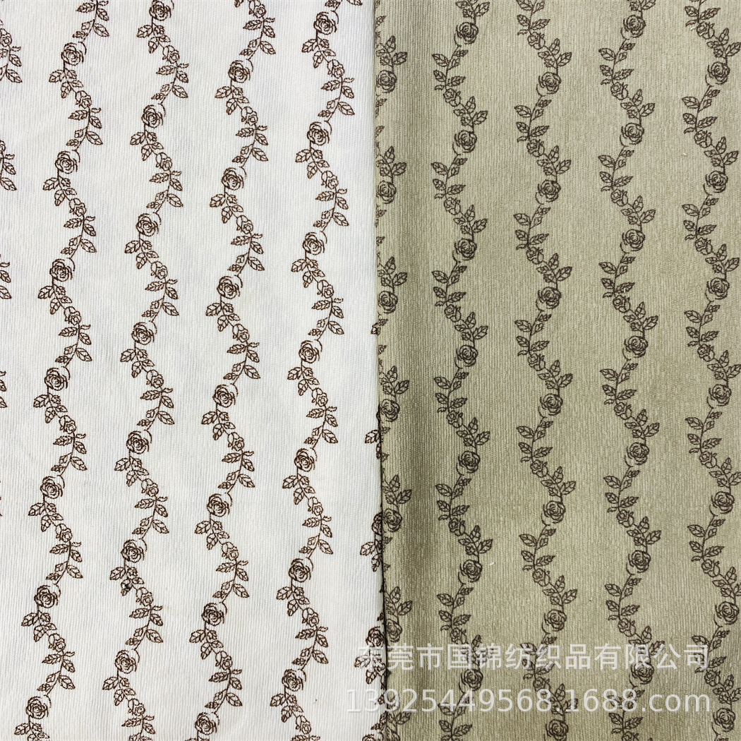 波西米亚风情印花布 锦涤21坑条绒灯芯绒印花 童装女装服装面料