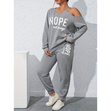 F 90143 Letter Print Off-shoulder Set ��ĸӡ��¶���׿羳