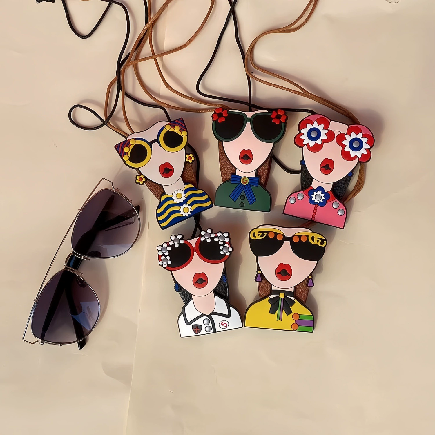 Colorful cute doll, glasses, strap, protective sunglasses, storage system