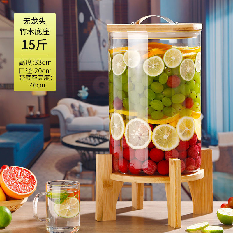 Hervidor de agua fría botella de vino de vidrio barril de bebida barril de cerveza con grifo frutas barril de té barril de jugo recipiente barril