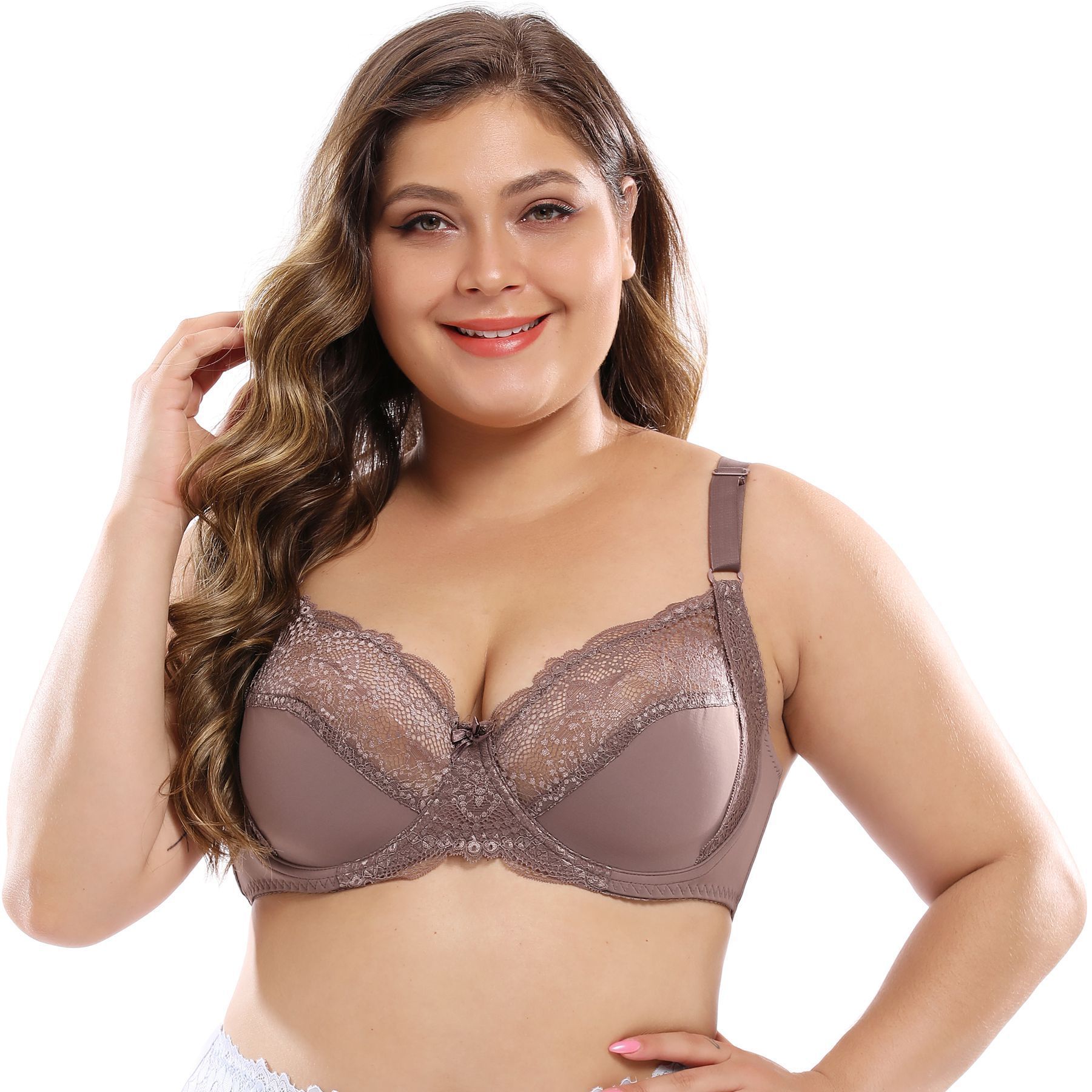 Cross-border 38 - 48DE full cup ultra delgado sexy encaje sujetador de tamaño grande con anillo de acero comercio exterior de Europa y Estados Unidos gran pecho pequeño