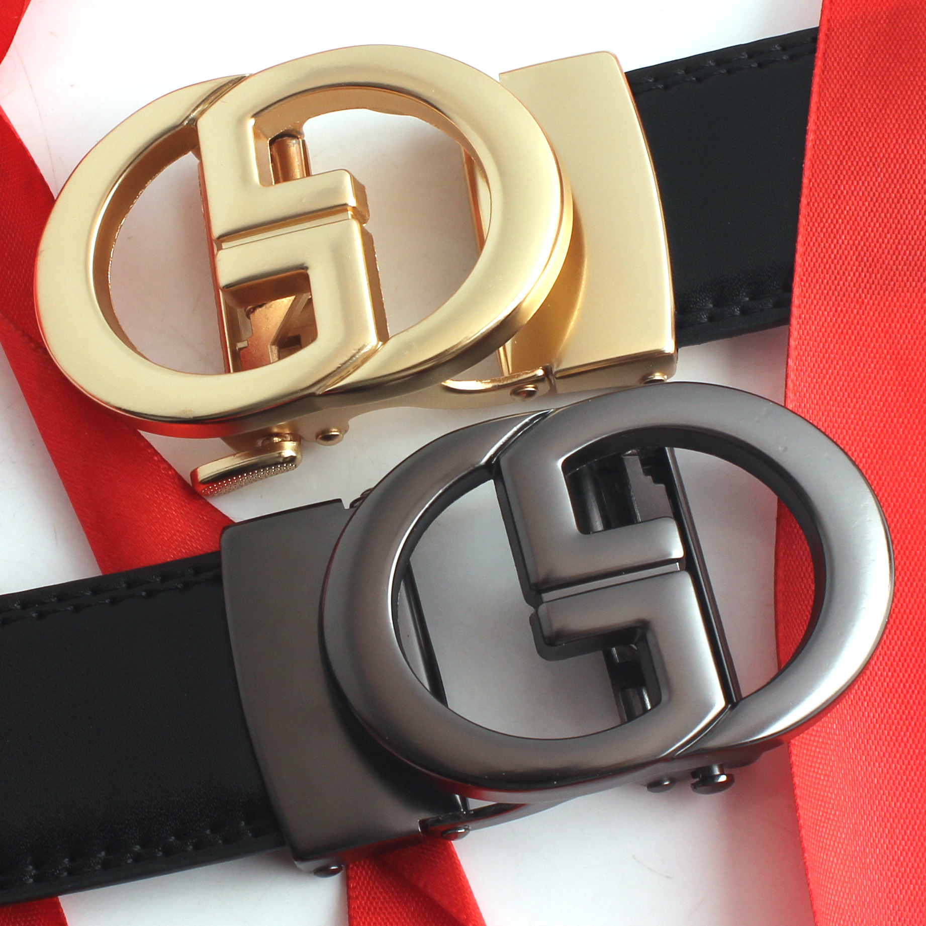 New Hot Selling Letter Buckle Two-layer Belt, Men's Cowhide Belt, Men's Casual Versatile Leather Automatic Buckle Belt_voghion.com