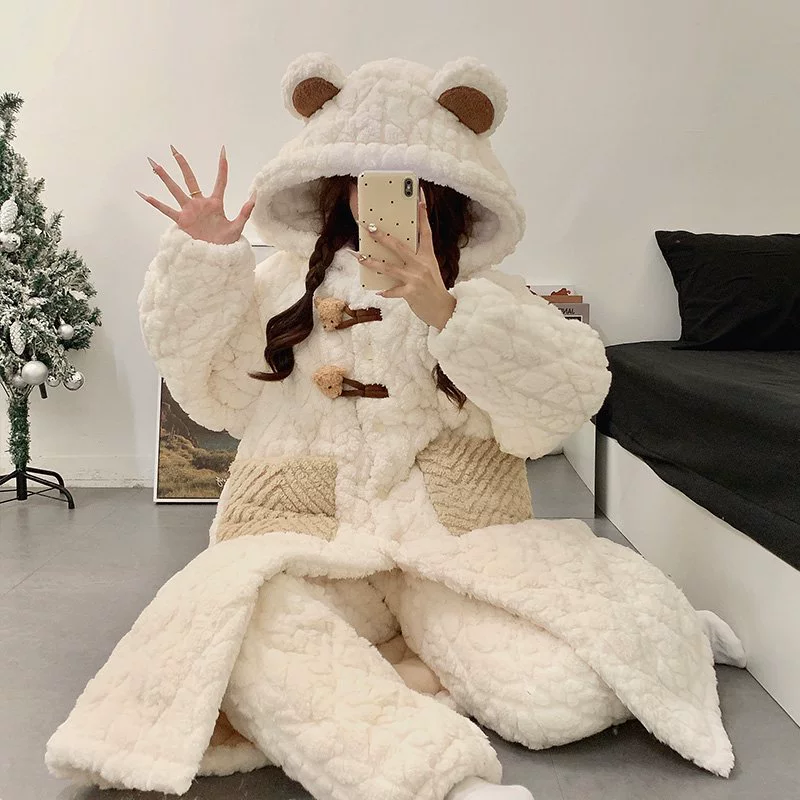 Хеллоkitty, милая стеганая зимняя на bathrobe, теплая кофта капюшон, мультяшный пижама, набор