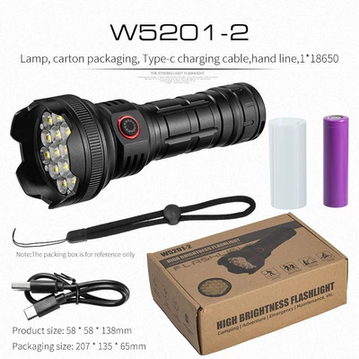 Cross-Border Flashlight with Strong Light UV fənərlər - w5201-2-flashlight-18650-lithium-battery-gift-box
