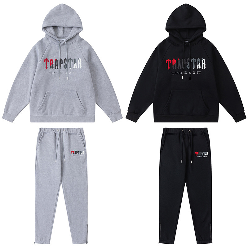 Trapstarタオル刺繍とベルベットの帽子付きガードルのジッパー付きズボンのカジュアルセット|undefined