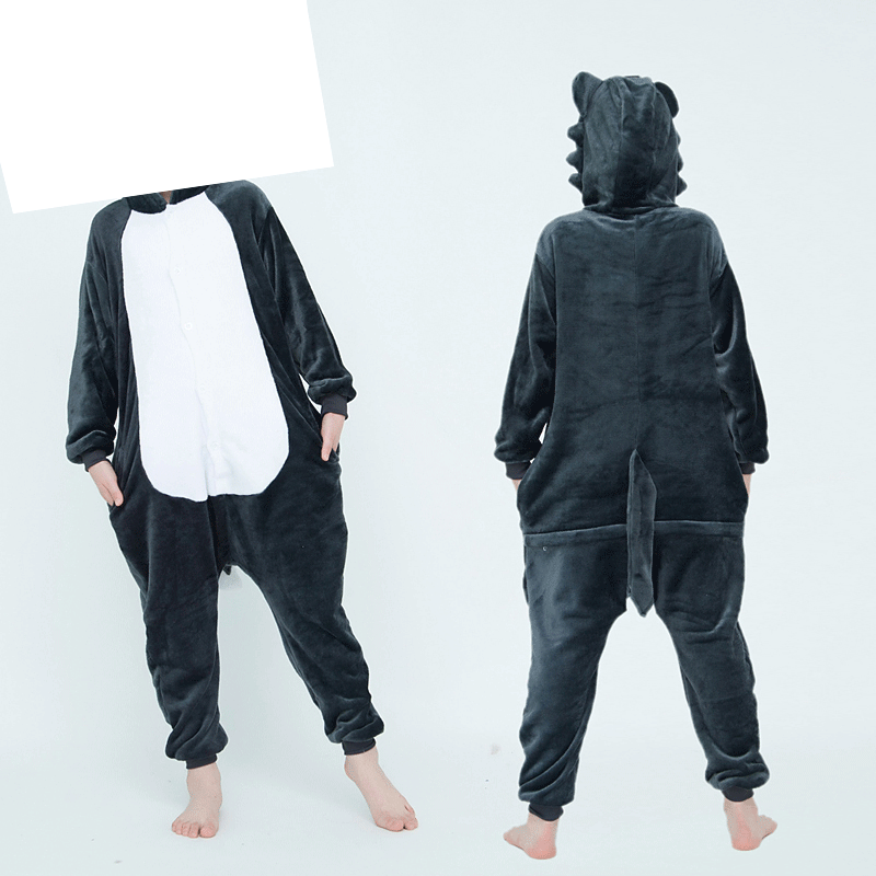 FUENTE Fábrica al por mayor pareja niños de dibujos animados animal de una sola pieza pijamas de franela Otoño e Invierno engrosada dinosaurio cálido