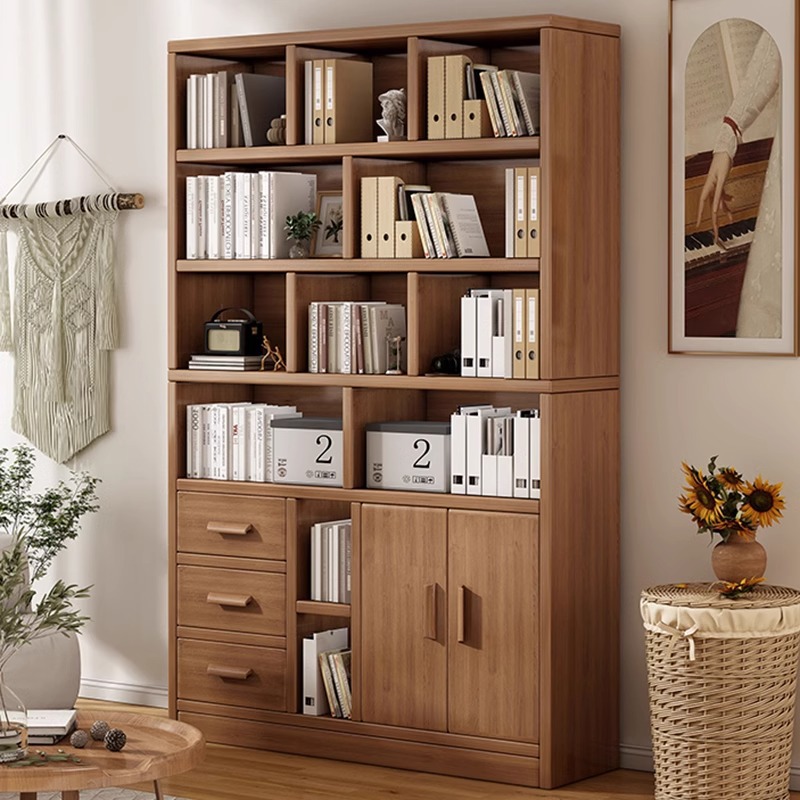 Estante de madera sólida estante de piso armario multicapa integrado contra la pared gabinete de estudiantes almacenar gabinete de niños domésticos
