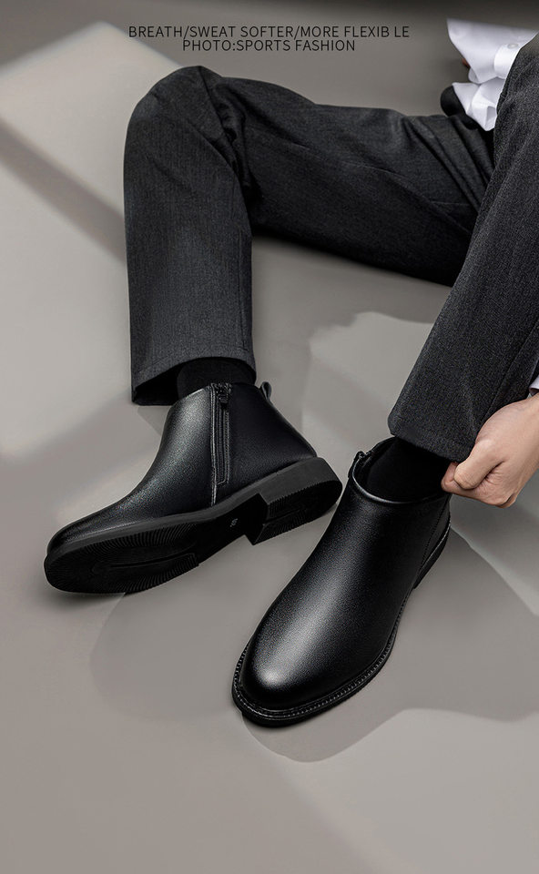 Giày bốt Martin nam cổ cao da lộn lót lông giữ ấm, đế cao su gót 3–5 cm — Giày bốt đơn ZW91229 màu đen, ZW91229 nhung đen chi tiết 1