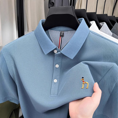 2025 メンズ新刺繍半袖 Tシャツ夏薄いカジュアル多用途無地ラペル通気性ポロシャツ男性用