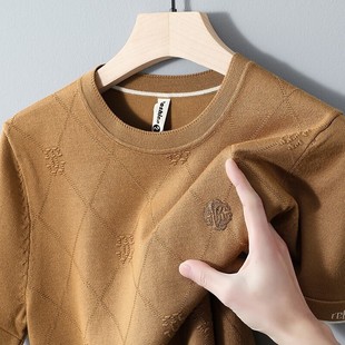 2025 Spring Men's Jacquard Thin Short-sleeved Men's Knitted Half-sleeved Sweater Fashionable All-match Base Shirt