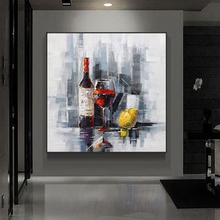 Hand-Painted Oil Painting Red Wine Glass Restaurant Hanging Painting Bar Mural Entrance Background Wall Decoration Painting Living Room Bar Texture