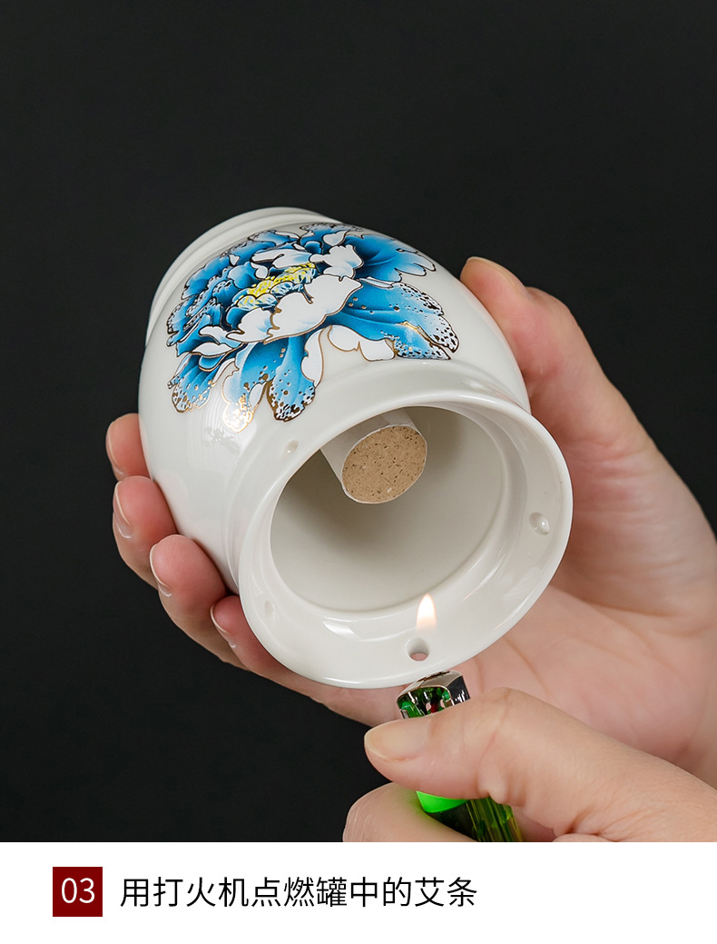 Ceramic Moxibustion Jar Multi-Purpose Home Facial Moxa Box with Steel Mesh and Cloth Cover for Warming Therapy quality and texture