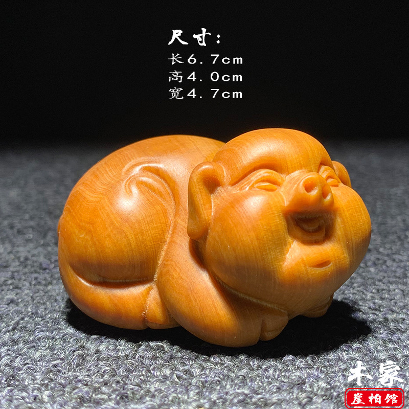 天然太行崖柏陈化料小猪手把件木雕生肖福气猪文玩摆件装饰工艺品|undefined
