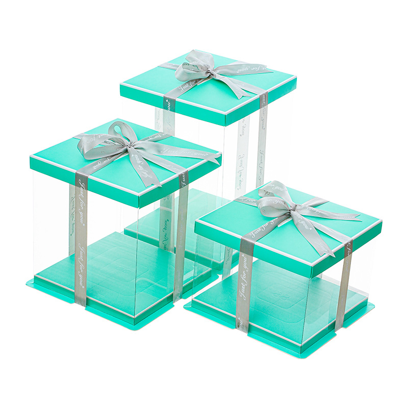 Caja de caja de caja de pastel de cumpleaños transparente de celebridades de Internet 4 4 6 6 8 8 10 pulgadas 12 embalaje de pastel de elevación de doble capa simple