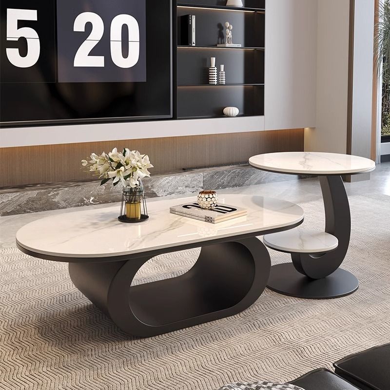 Slate Italian Minimalist High-End Tea Table Home Coffee Table Living Room Simple Modern Oval New Light Luxury Combination
