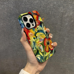 油絵風の花柄 Apple 17 Pro Max 携帯電話ケース iPhone 16 クリエイティブ 15 フィルム 14 耐衝撃 マグネット式ケース 13 女性向け