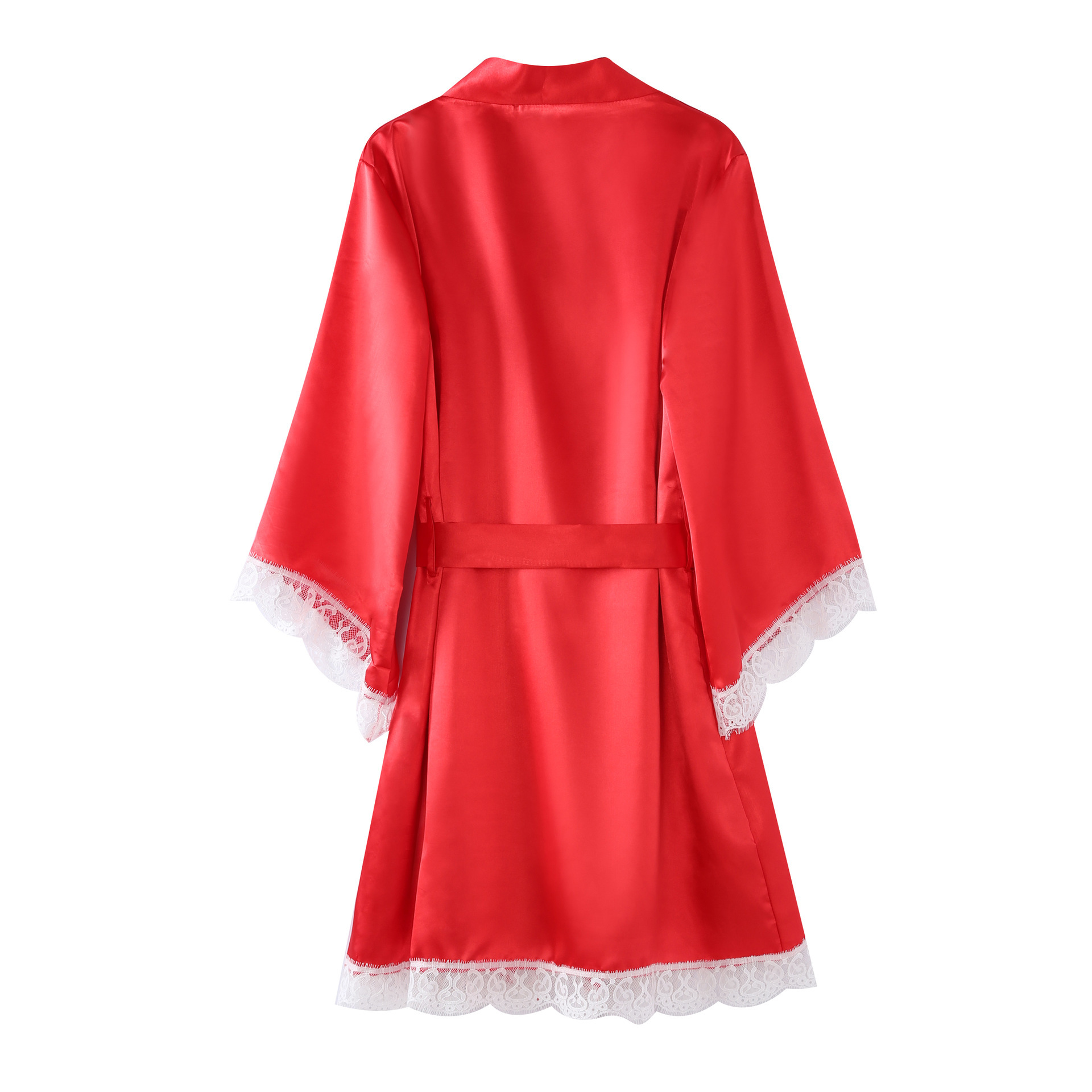 GraceChic GraceChic New Satin Stretch Colorful European American Women's Pajamas Cardigan Lace-Up Robe And Pants Set Solid Color Home Wear_voghion.com