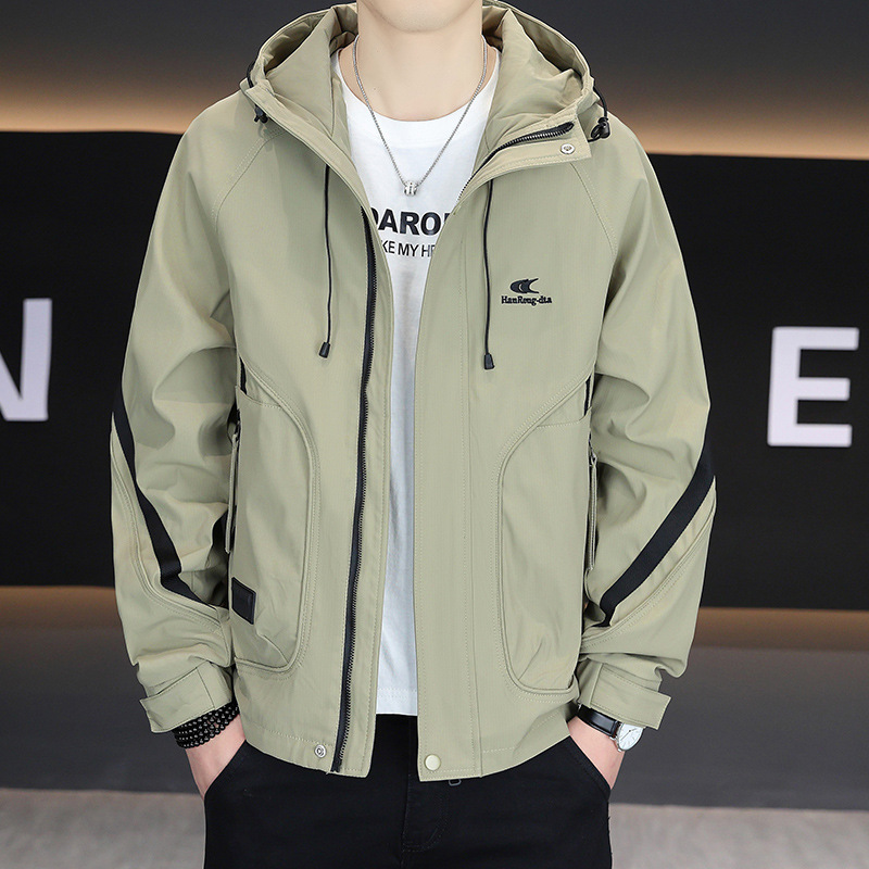 Chaqueta para hombre 2025 primavera y otoño ropa de trabajo con capucha chaqueta corta de todo fósforo marca de moda suelta casual para hombre nuevo top de manga larga