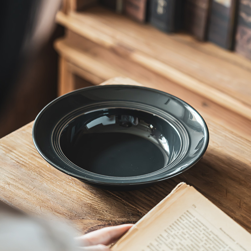 Tazón de cerámica estilo retro de color puro, tipo sombrero de paja, para uso doméstico, para verduras, postres, pasta, comida occidental y sopa, de diseño creativo