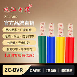 广东珠江电缆ZC-BVR多色50米10平方单芯多股软线纯铜家装家用电线